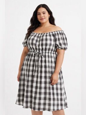 Torrid Gingham Off Shoulder Dress Cottagecore Smocked Waist Torrid Size 2/US 18